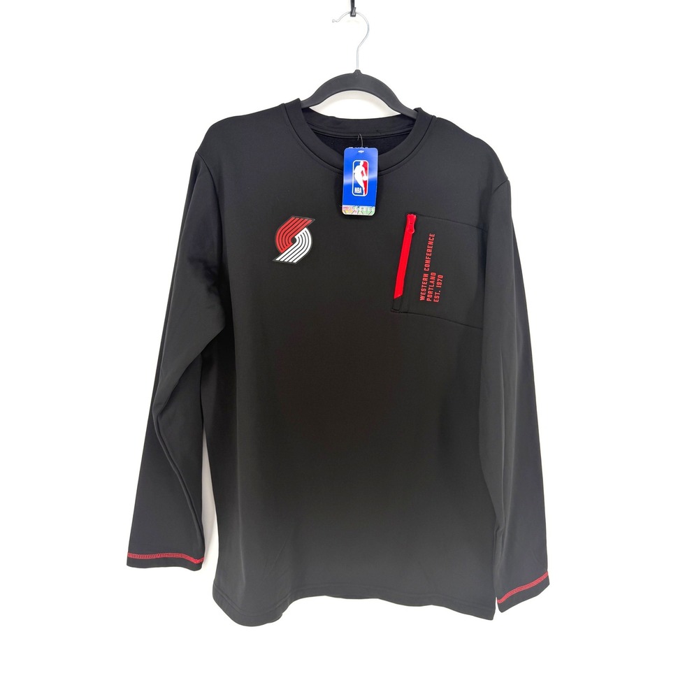 NBA Portland Trail Blazers Pullover Large Black Long Sleeve Zipper Pocket Mens L
